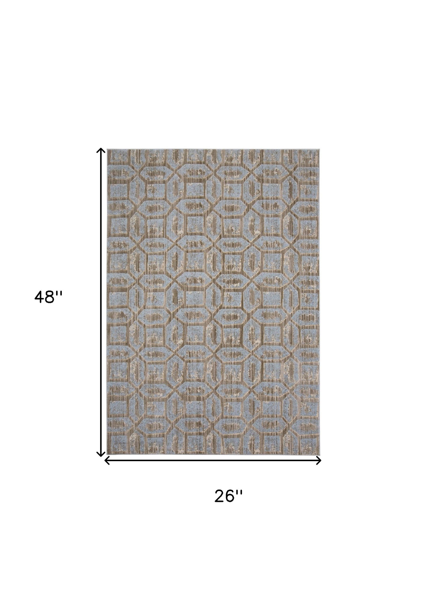 2' X 4' Blue Taupe And Ivory Floral Distressed Stain Resistant Area Rug