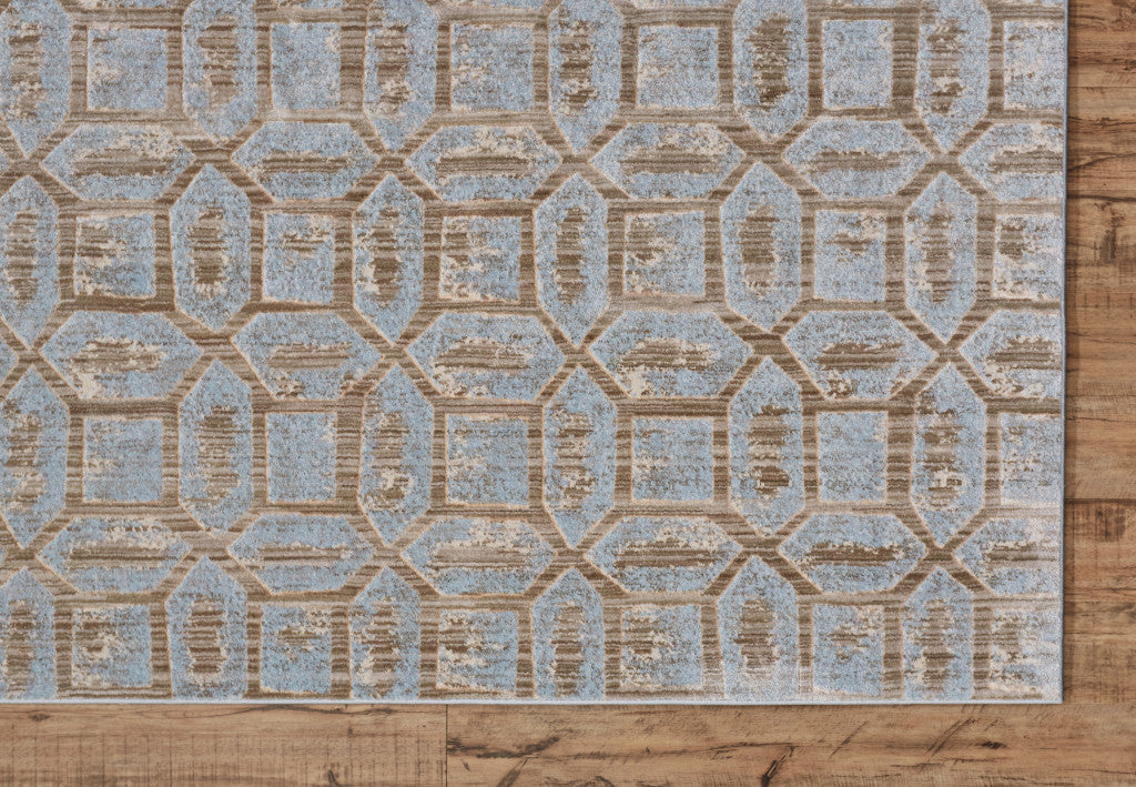 2' X 4' Blue Taupe And Ivory Floral Distressed Stain Resistant Area Rug