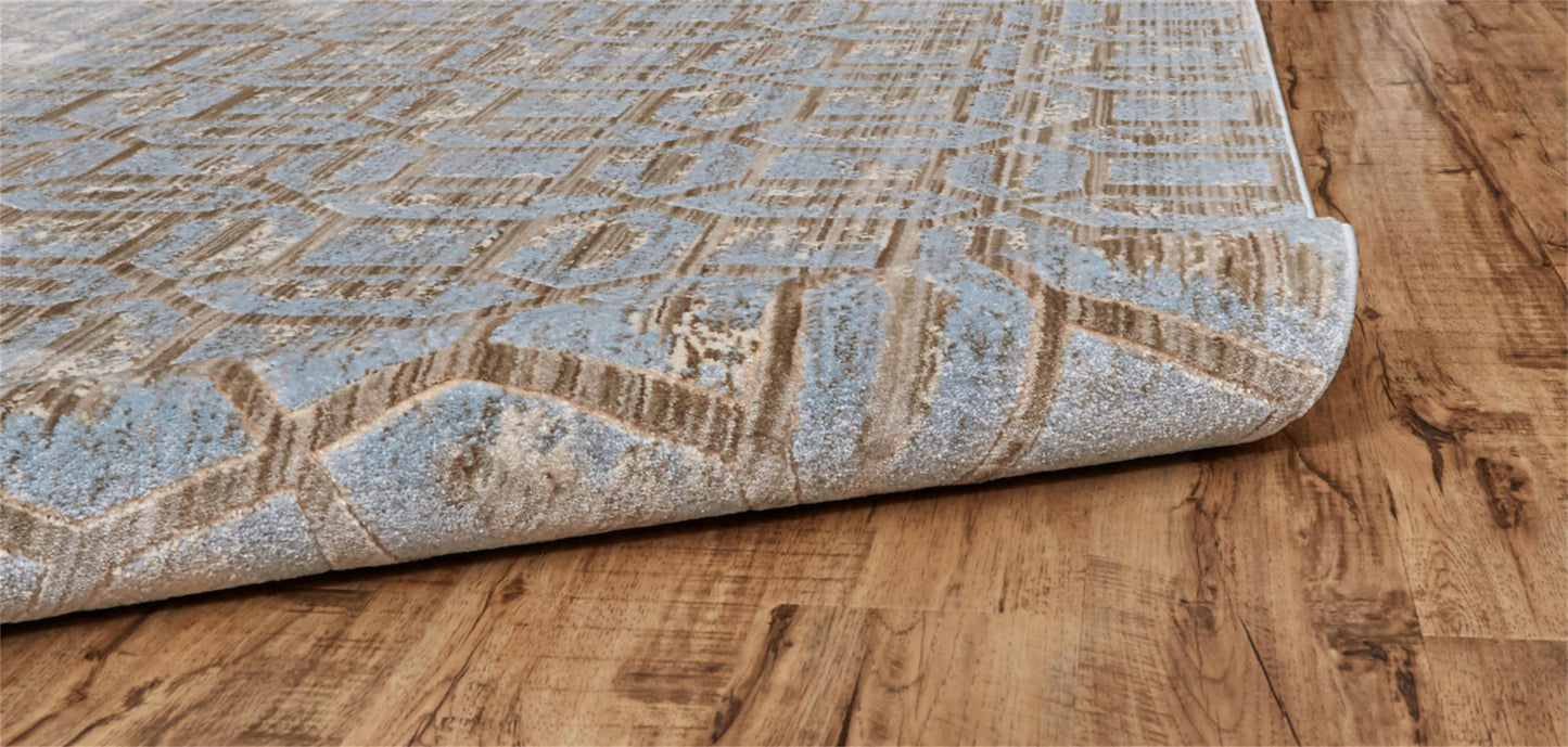2' X 4' Blue Taupe And Ivory Floral Distressed Stain Resistant Area Rug