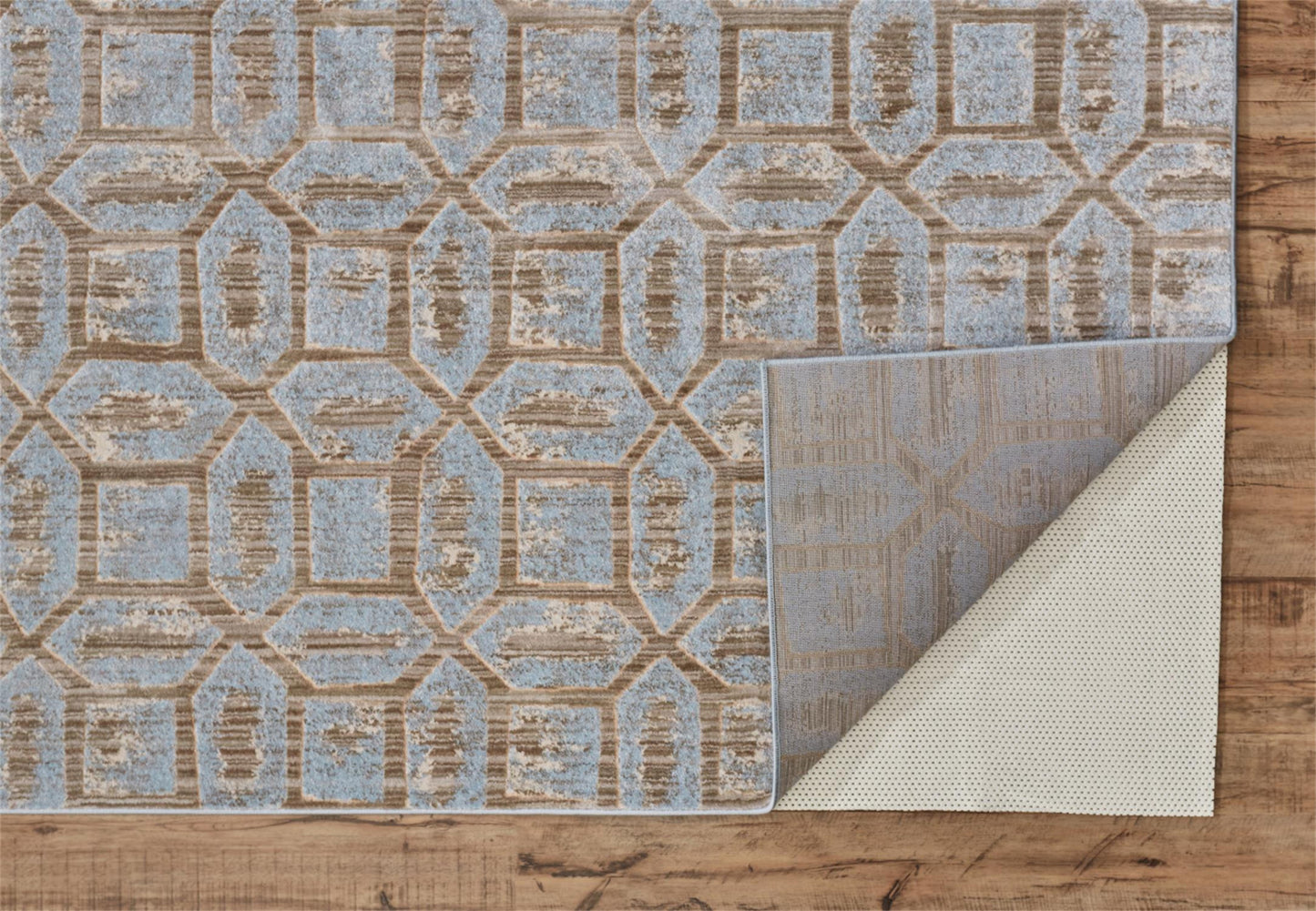 2' X 4' Blue Taupe And Ivory Floral Distressed Stain Resistant Area Rug