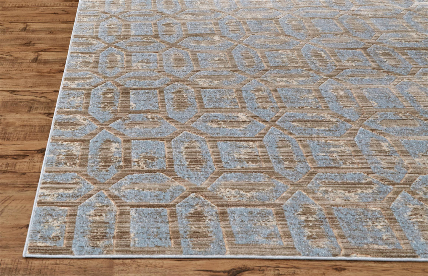2' X 4' Blue Taupe And Ivory Floral Distressed Stain Resistant Area Rug