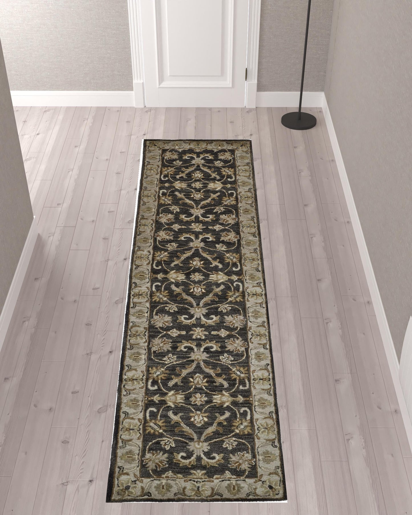 4' X 6' Blue Gray And Taupe Wool Floral Tufted Handmade Stain Resistant Area Rug