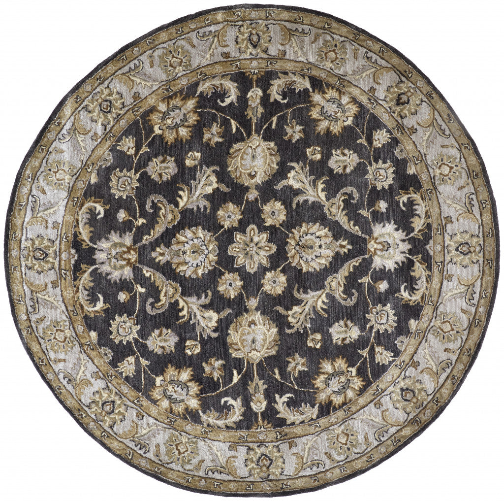 4' X 6' Blue Gray And Taupe Wool Floral Tufted Handmade Stain Resistant Area Rug