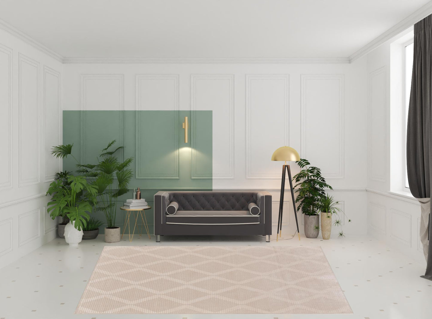 5' X 8' Ivory And Tan Geometric Stain Resistant Area Rug
