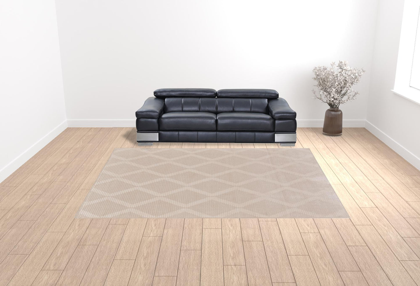 5' X 8' Ivory And Tan Geometric Stain Resistant Area Rug