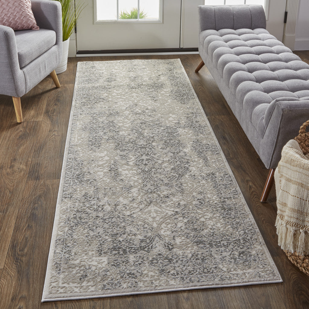 5' X 8' Ivory Gray And Black Abstract Stain Resistant Area Rug