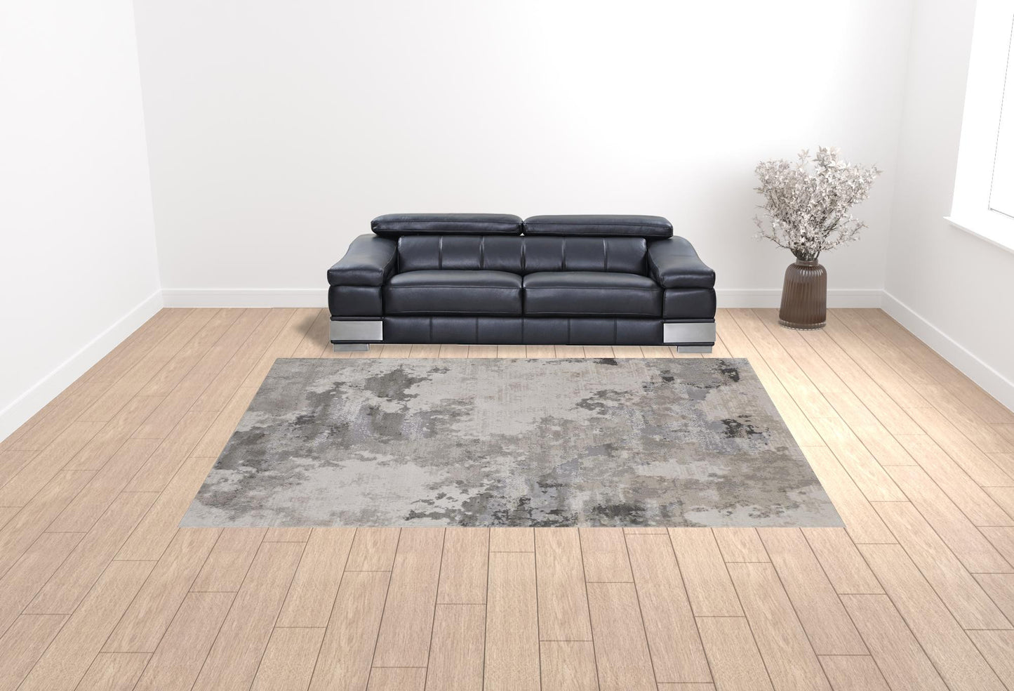 5' X 8' Ivory And Gray Abstract Stain Resistant Area Rug