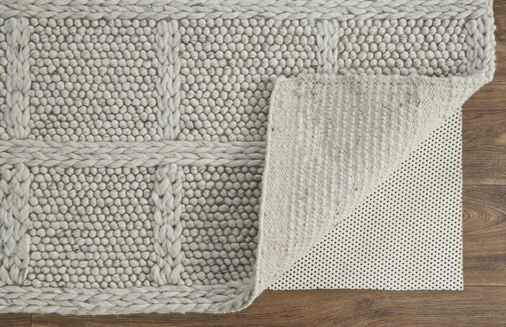 5' X 8' Ivory And Gray Wool Plaid Hand Woven Stain Resistant Area Rug