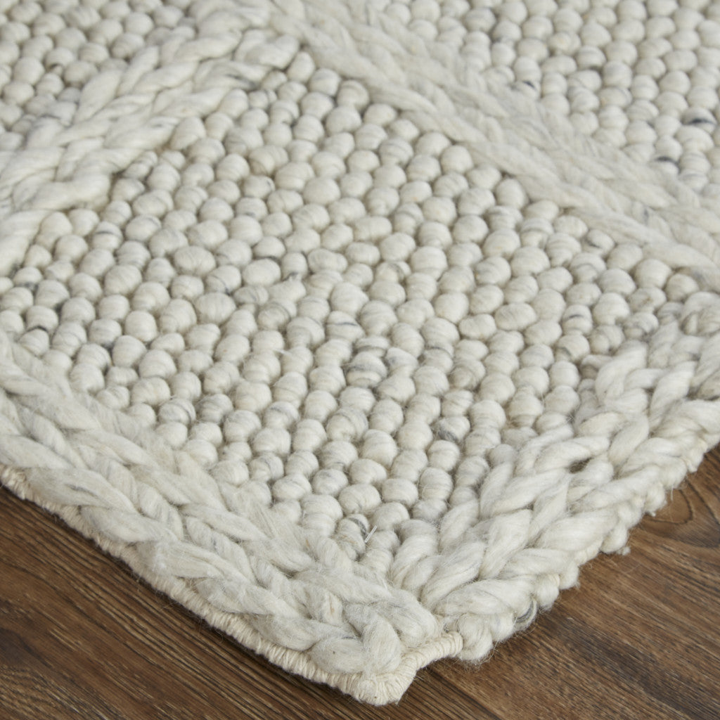 5' X 8' Ivory And Gray Wool Plaid Hand Woven Stain Resistant Area Rug