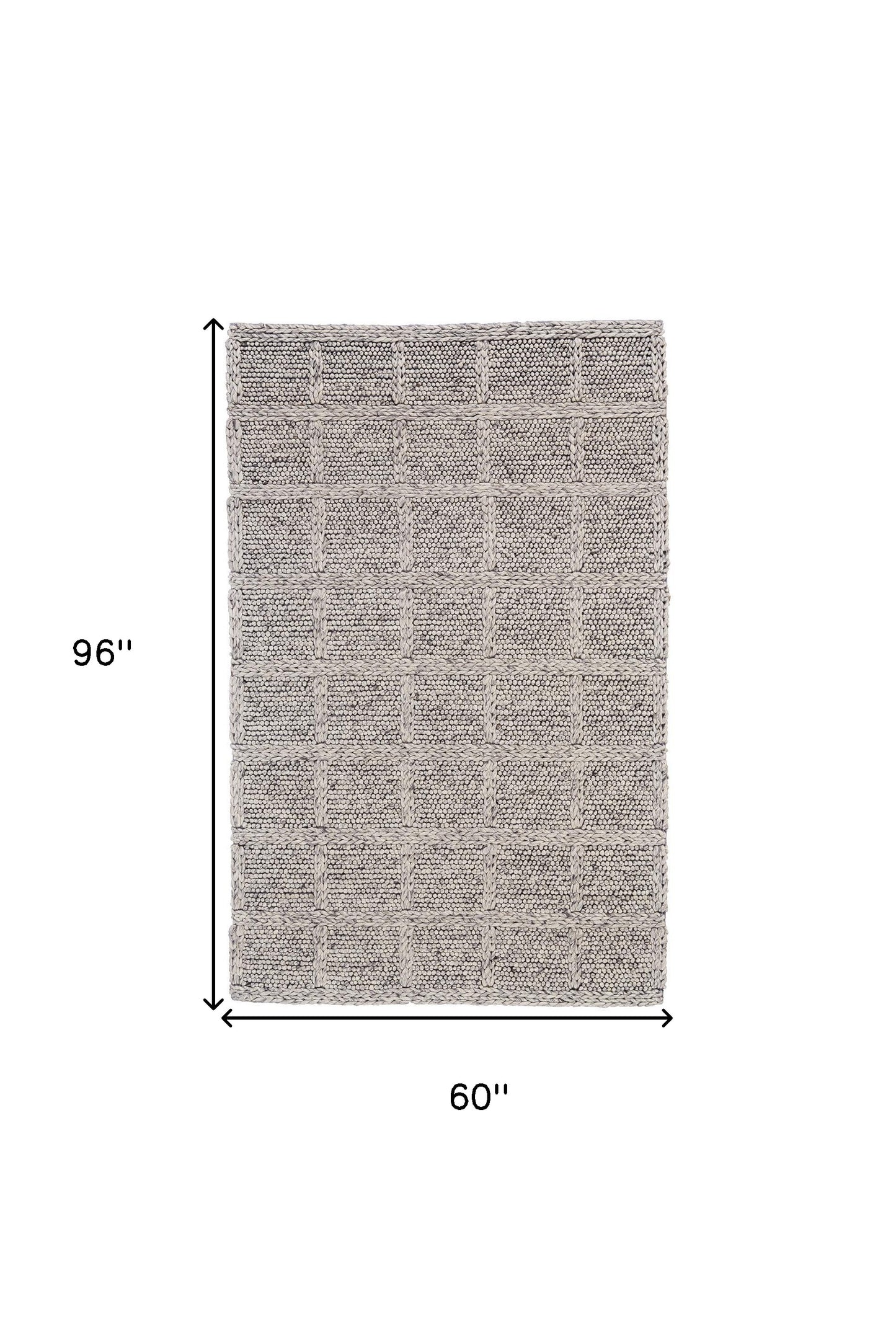 5' X 8' Ivory And Gray Wool Plaid Hand Woven Stain Resistant Area Rug