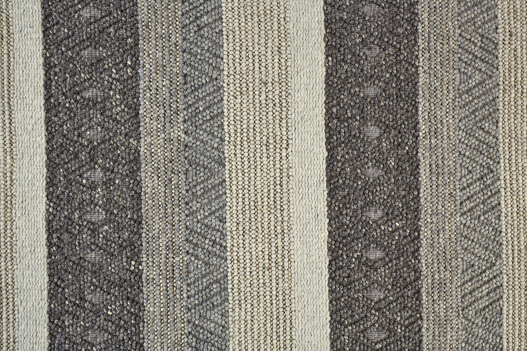 8' X 11' Gray Taupe And Tan Wool Striped Hand Woven Stain Resistant Area Rug
