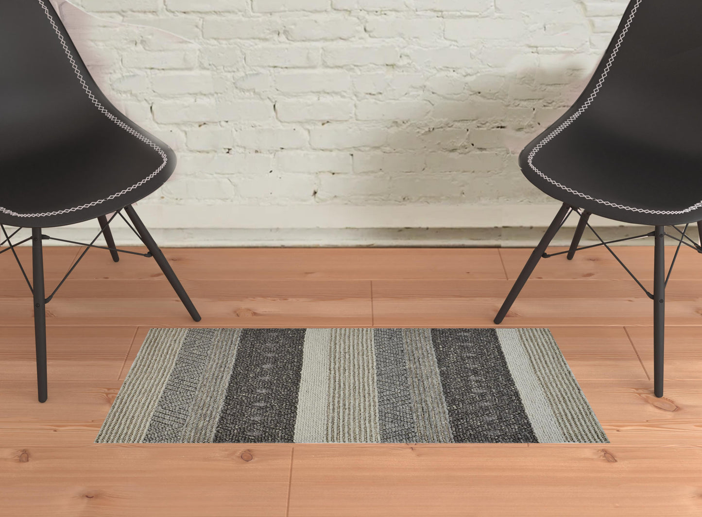 8' X 11' Gray Taupe And Tan Wool Striped Hand Woven Stain Resistant Area Rug