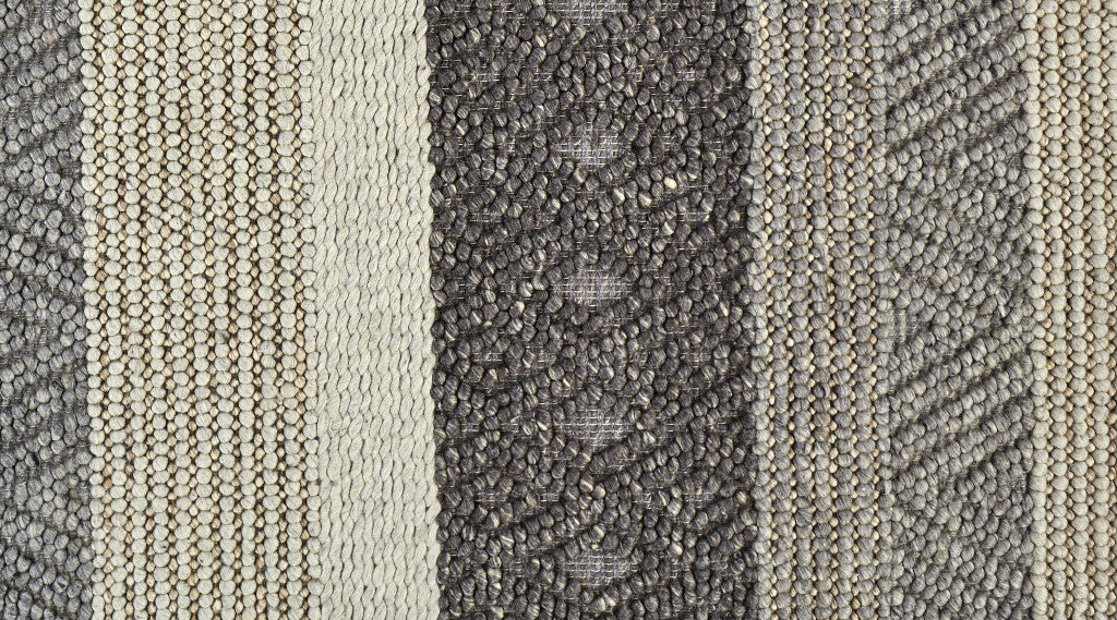 8' X 11' Gray Taupe And Tan Wool Striped Hand Woven Stain Resistant Area Rug