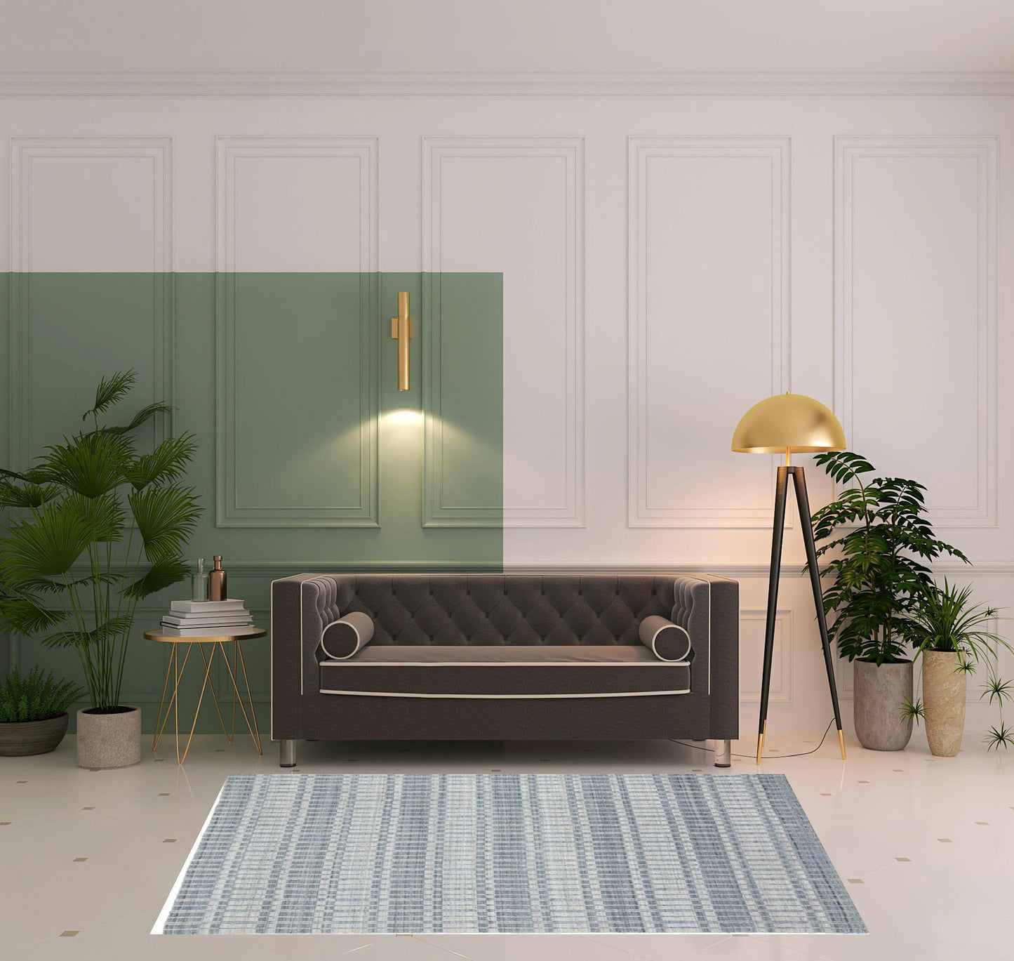 9' X 13' Blue Gray And Ivory Striped Hand Woven Area Rug