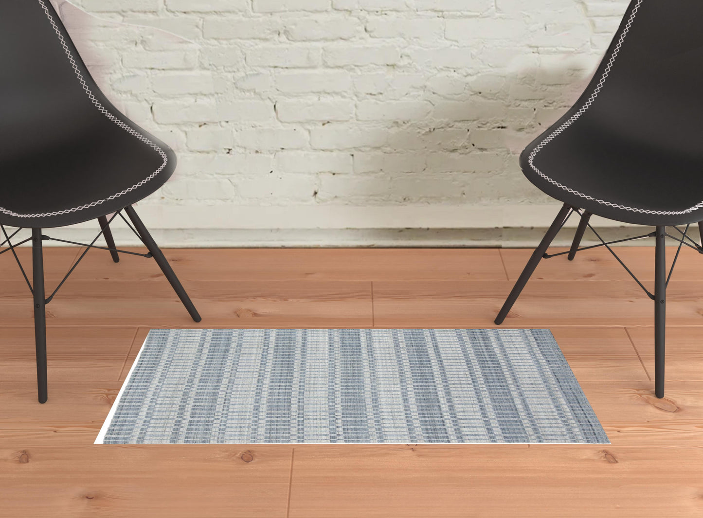9' X 13' Blue Gray And Ivory Striped Hand Woven Area Rug