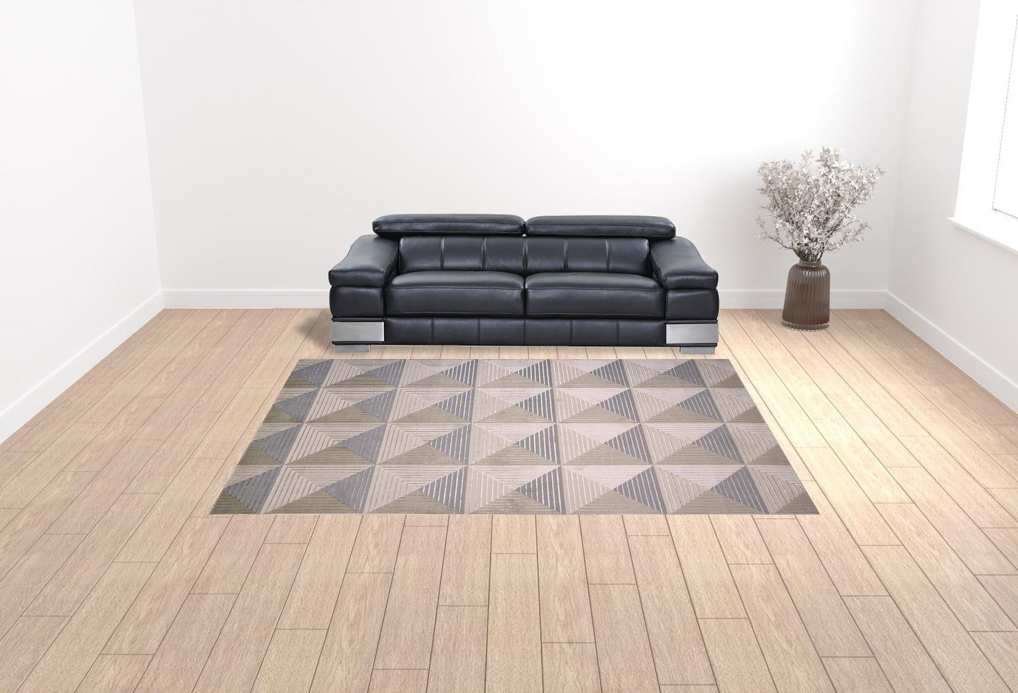 8' X 11' Beige Gray And Ivory Geometric Stain Resistant Area Rug