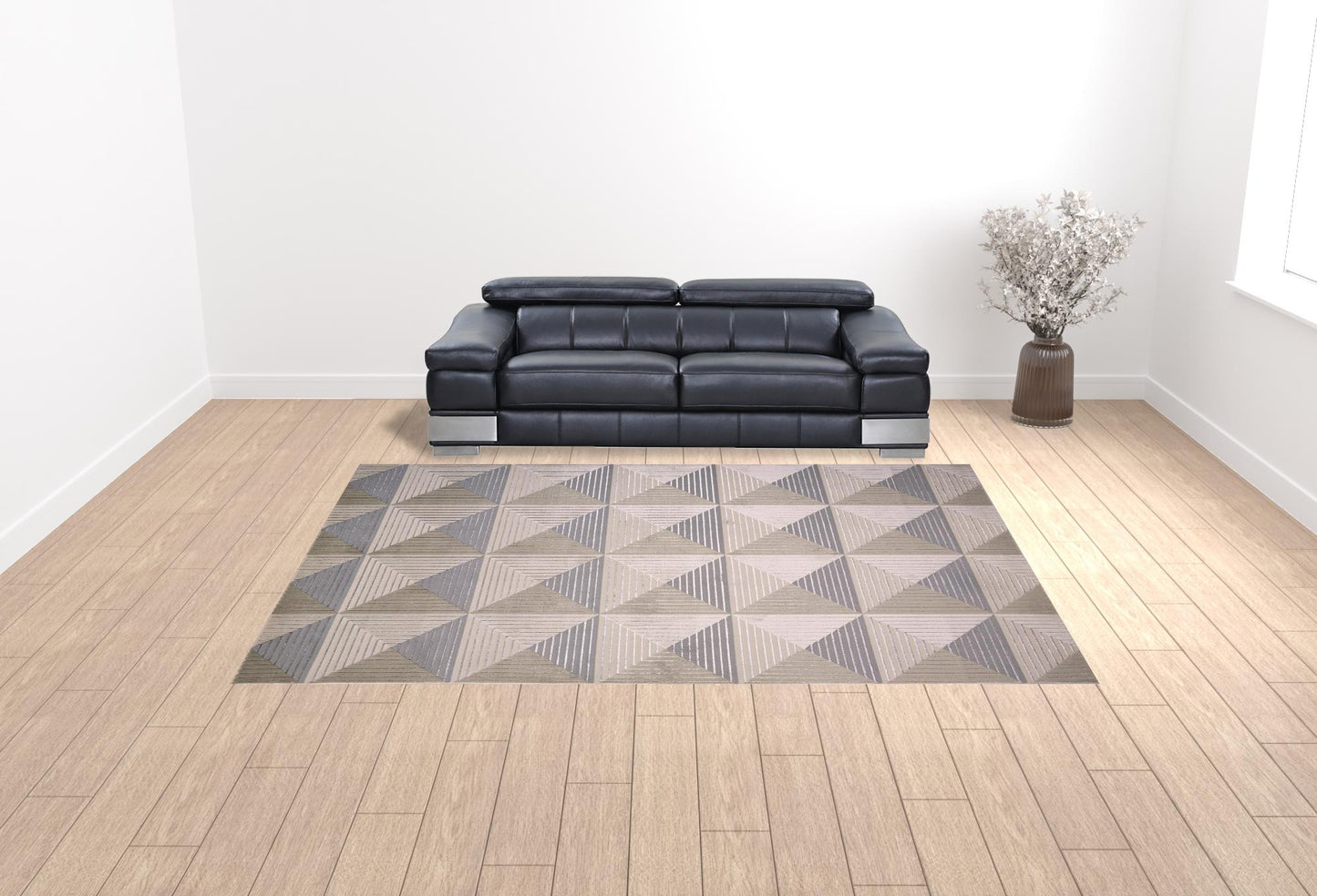 8' X 11' Beige Gray And Ivory Geometric Stain Resistant Area Rug