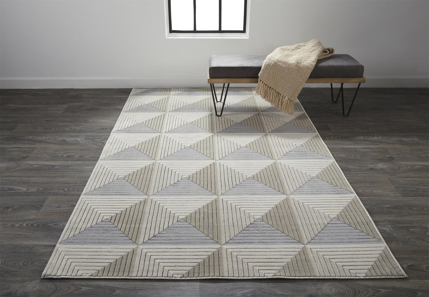 8' X 11' Beige Gray And Ivory Geometric Stain Resistant Area Rug