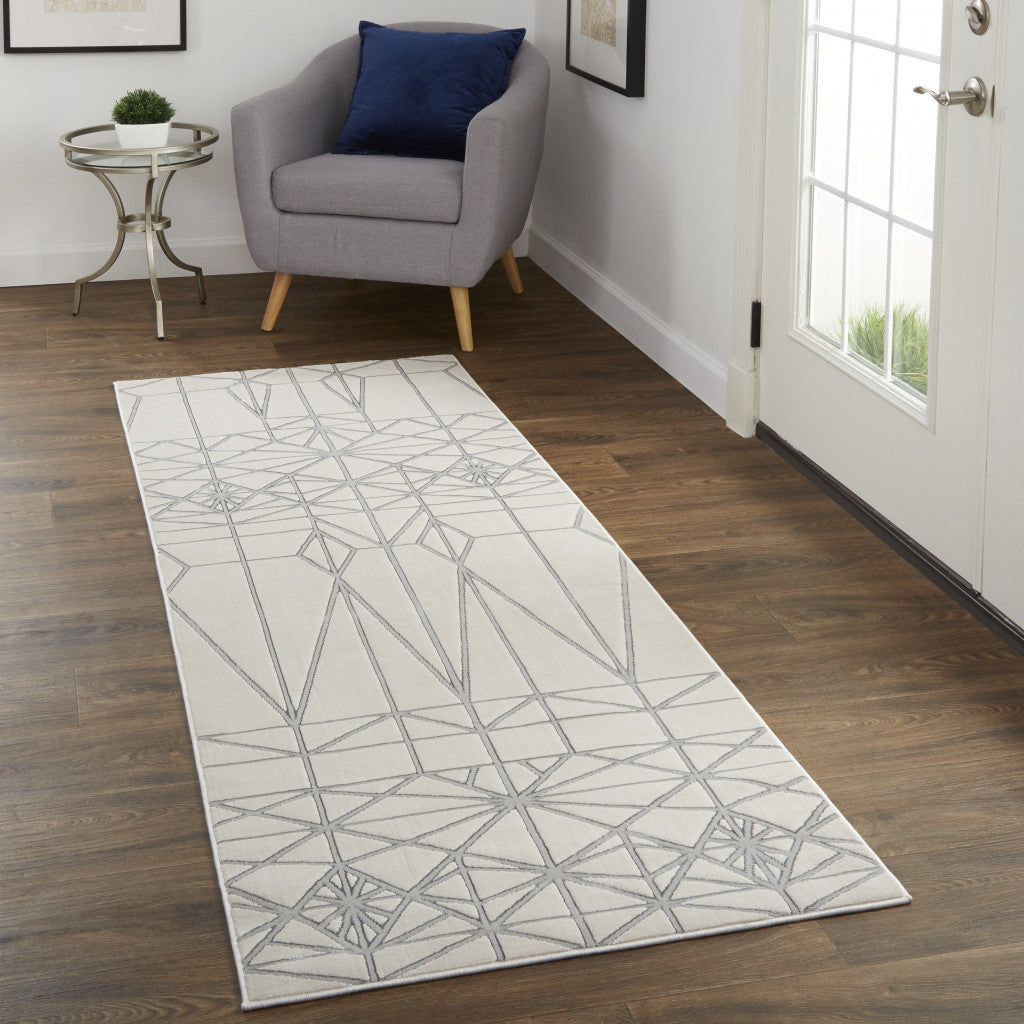 5' X 8' White Silver And Gray Geometric Stain Resistant Area Rug