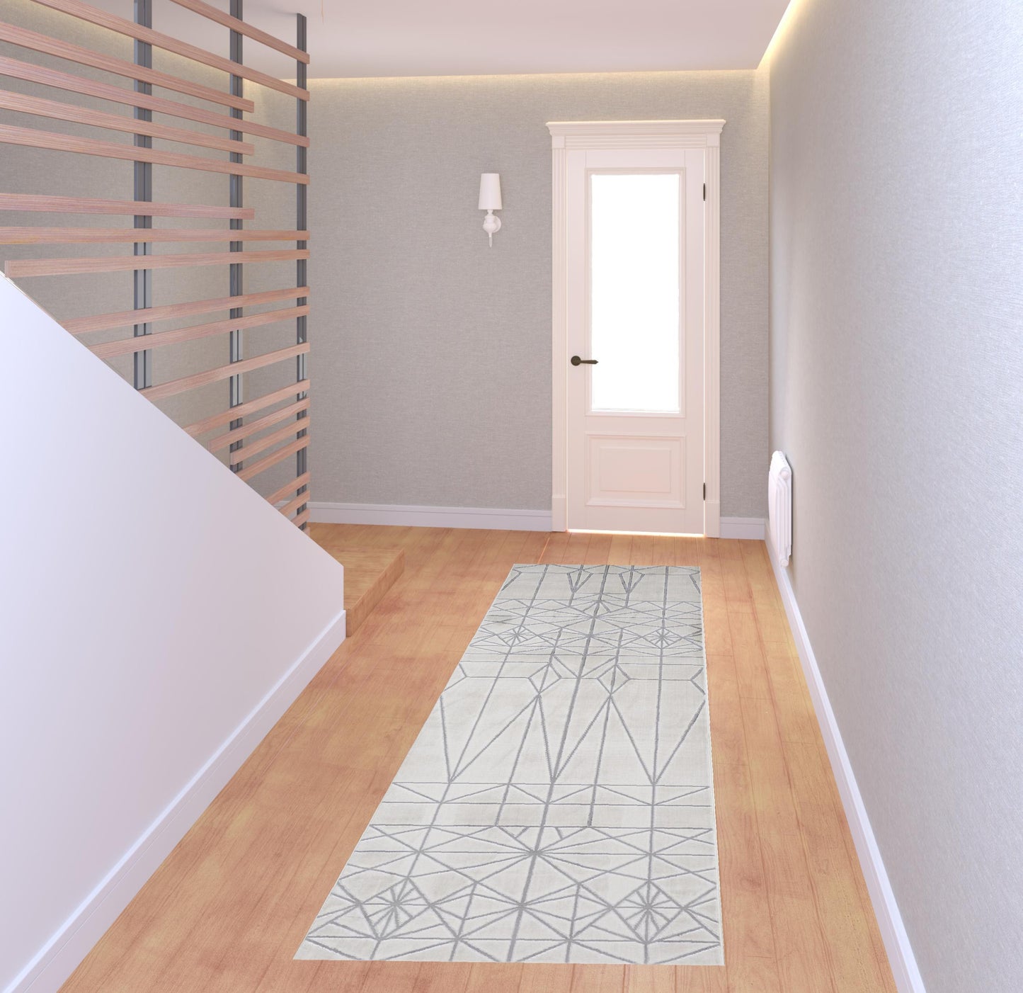 5' X 8' White Silver And Gray Geometric Stain Resistant Area Rug