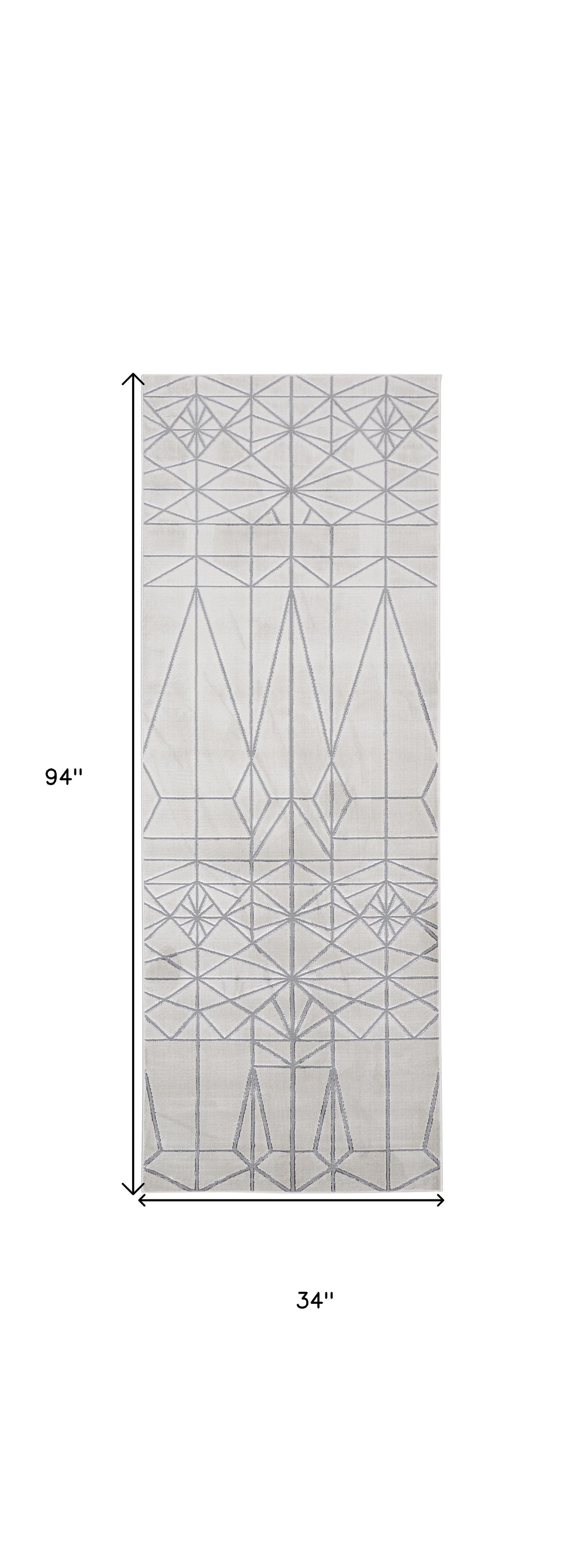 5' X 8' White Silver And Gray Geometric Stain Resistant Area Rug