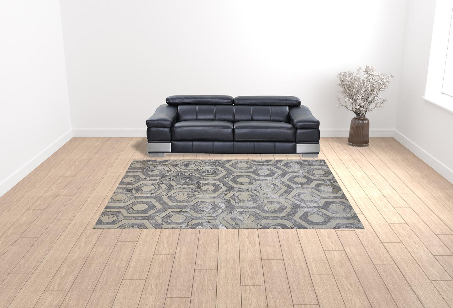 5' X 8' Gray Taupe And Silver Abstract Stain Resistant Area Rug
