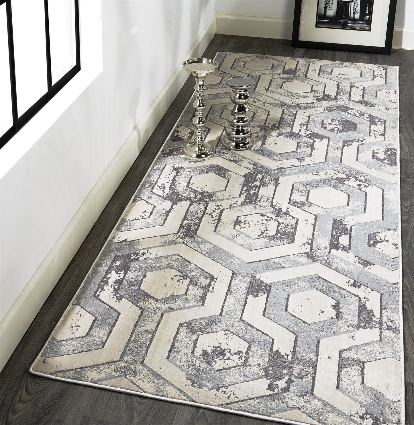 5' X 8' Gray Taupe And Silver Abstract Stain Resistant Area Rug
