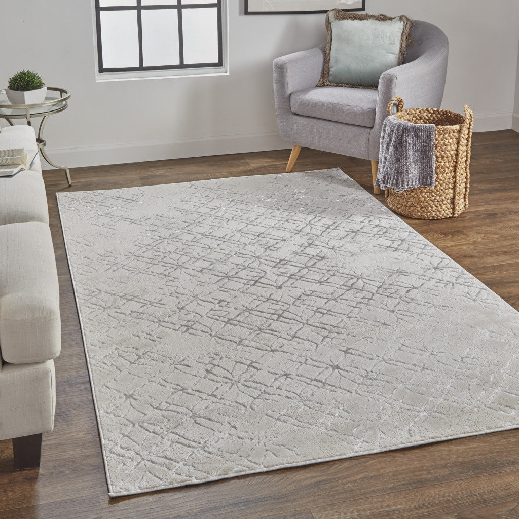 5' X 8' Silver Gray And White Abstract Stain Resistant Area Rug