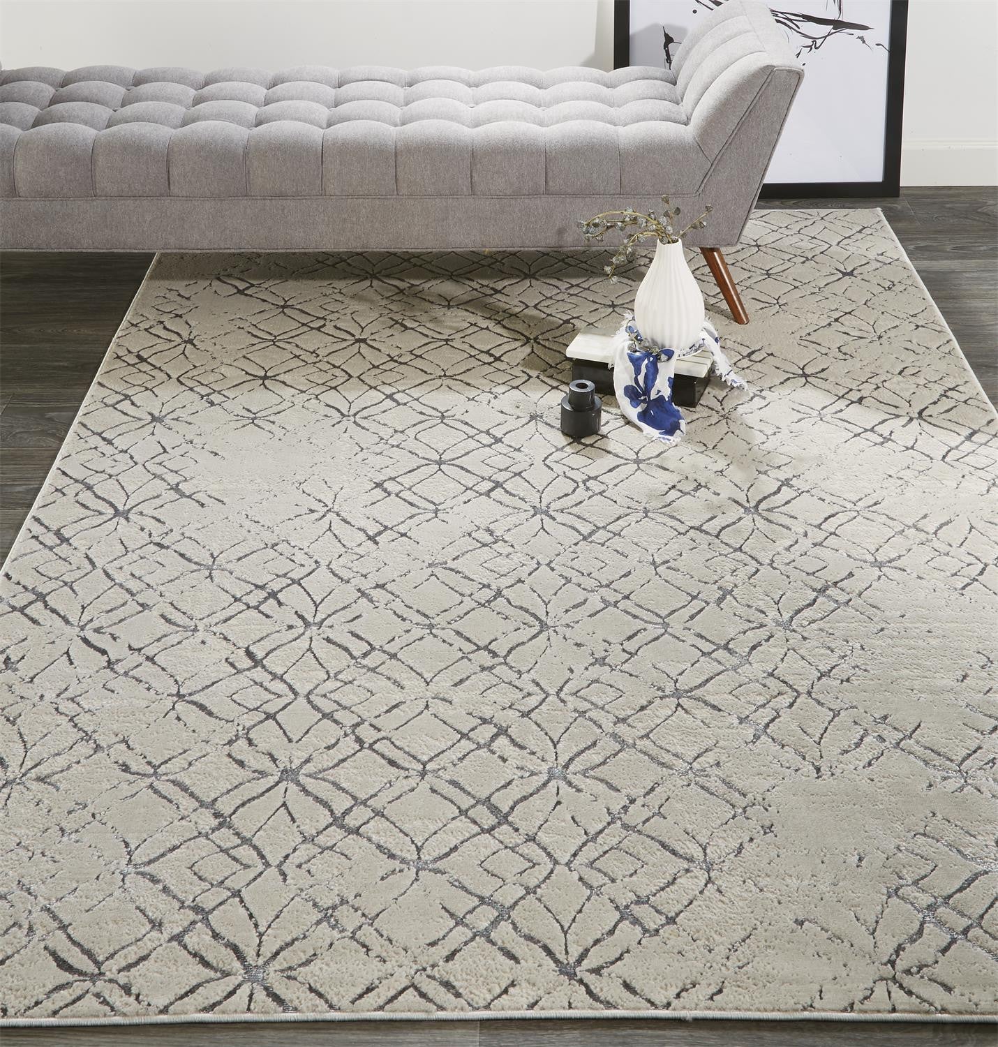 5' X 8' Silver Gray And White Abstract Stain Resistant Area Rug