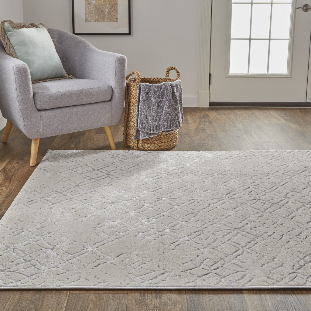 5' X 8' Silver Gray And White Abstract Stain Resistant Area Rug