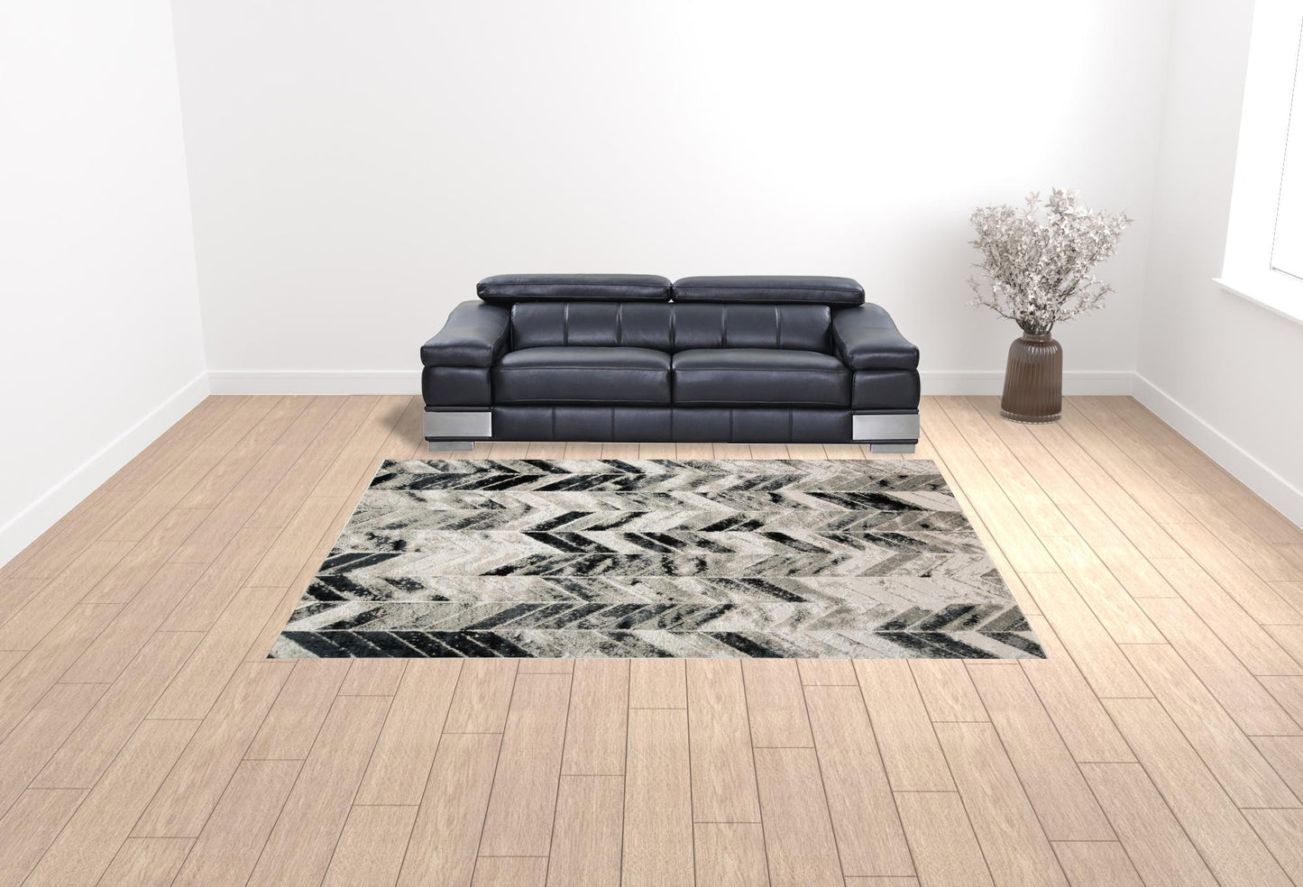 8' X 11' Black Gray And Silver Geometric Stain Resistant Area Rug