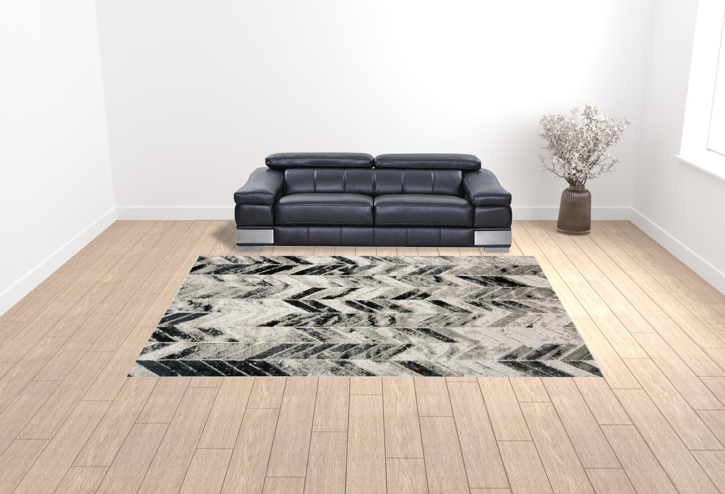 8' X 11' Black Gray And Silver Geometric Stain Resistant Area Rug