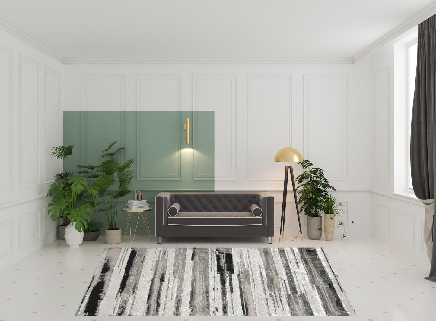 4' X 6' Silver Gray And Black Abstract Area Rug