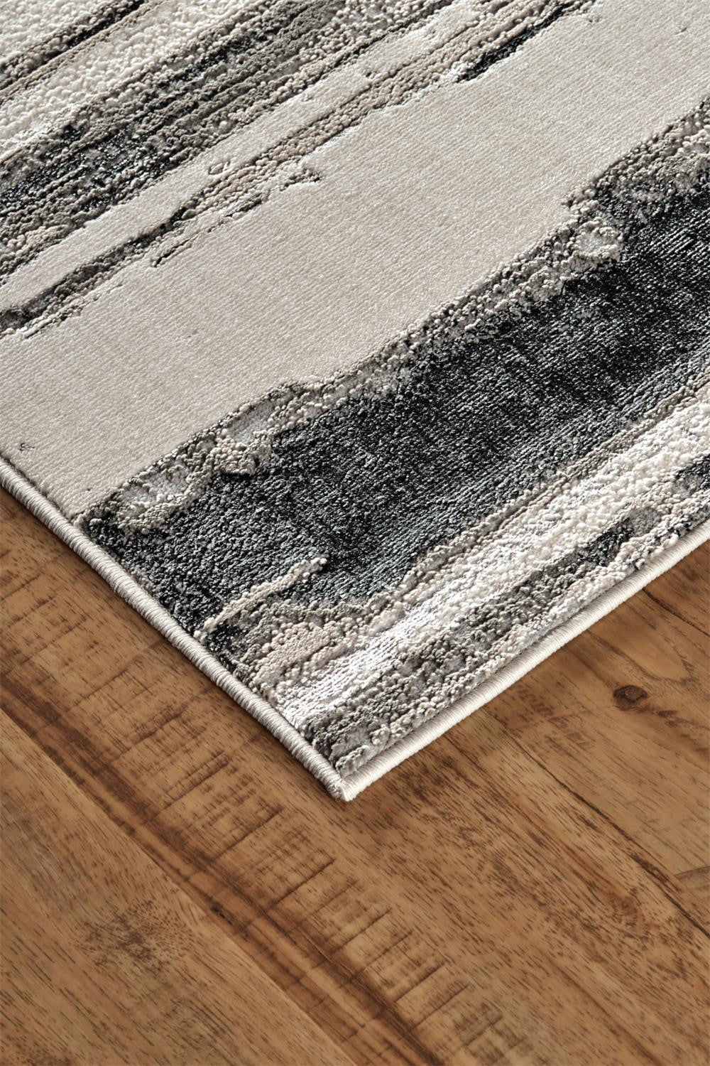 4' X 6' Silver Gray And Black Abstract Area Rug