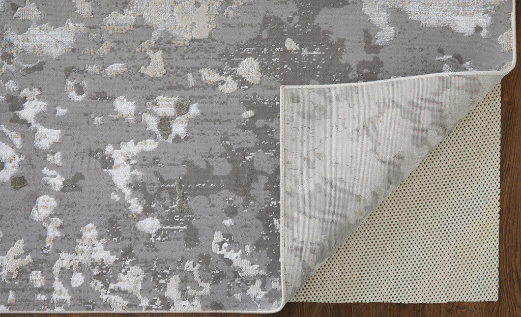 8' X 11' Silver Gray And White Abstract Stain Resistant Area Rug