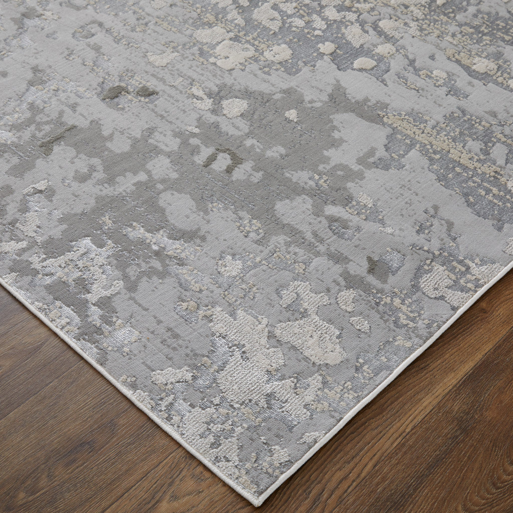8' X 11' Silver Gray And White Abstract Stain Resistant Area Rug