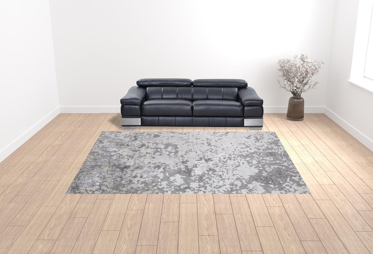 8' X 11' Silver Gray And White Abstract Stain Resistant Area Rug