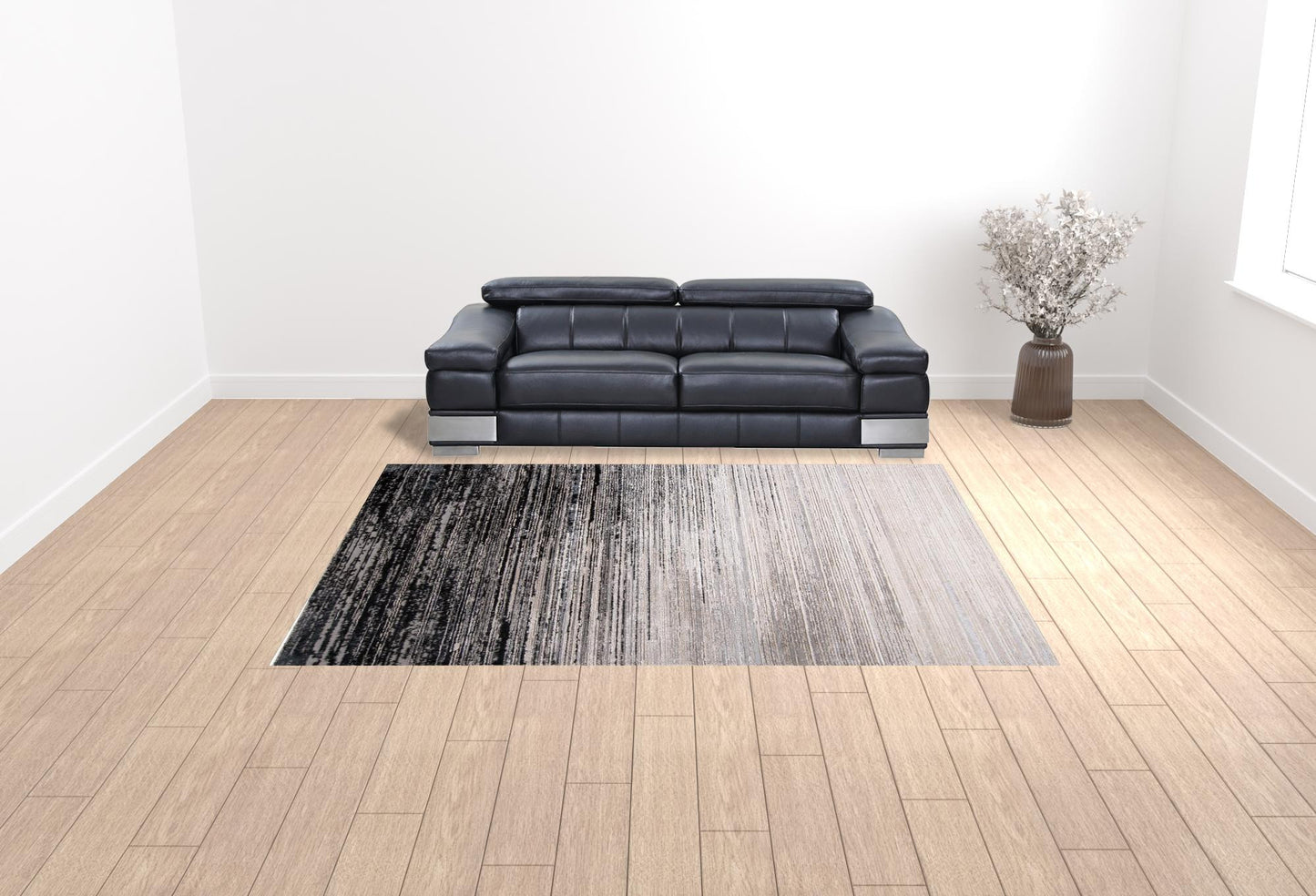 8' X 10' Black And Dark Gray Abstract Area Rug