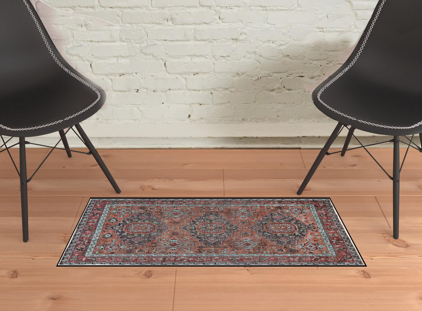 9' X 12' Red Orange And Blue Wool Floral Hand Knotted Distressed Stain Resistant Area Rug With Fringe