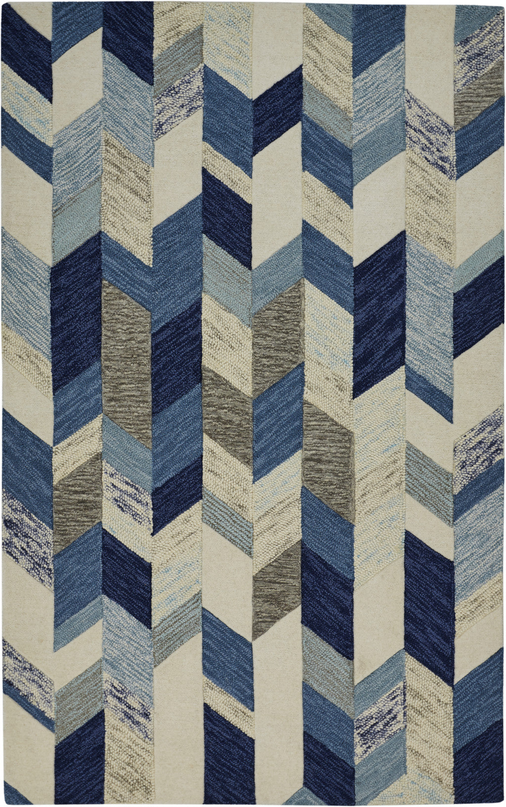8' X 11' Blue Ivory And Gray Wool Geometric Tufted Handmade Area Rug