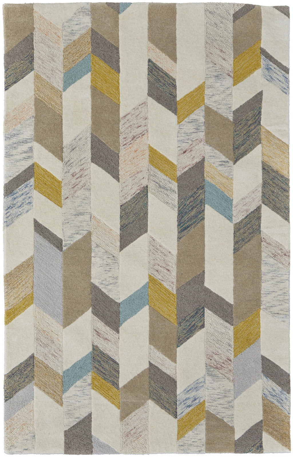 8' X 11' Blue Ivory And Gray Wool Geometric Tufted Handmade Area Rug