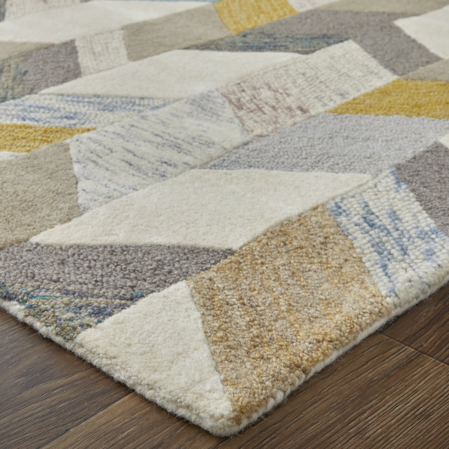 8' X 11' Blue Ivory And Gray Wool Geometric Tufted Handmade Area Rug
