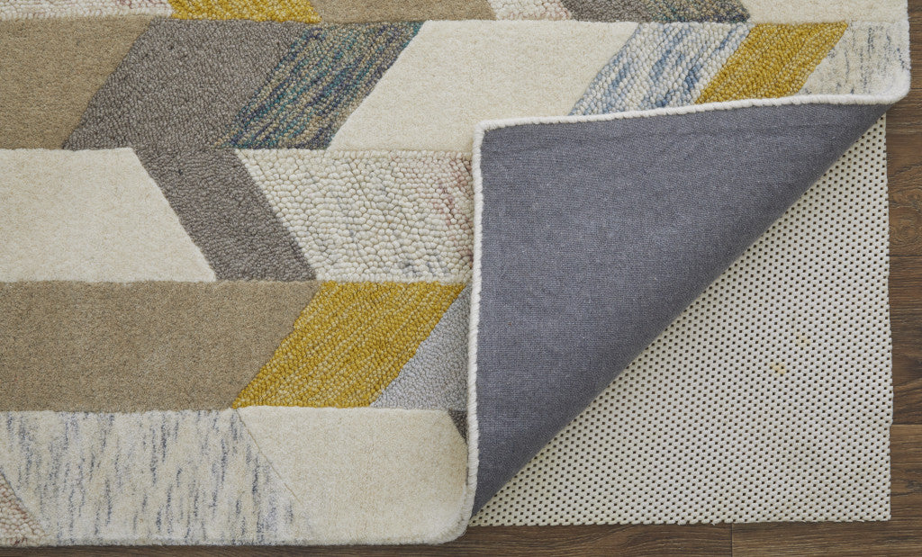 8' X 11' Blue Ivory And Gray Wool Geometric Tufted Handmade Area Rug
