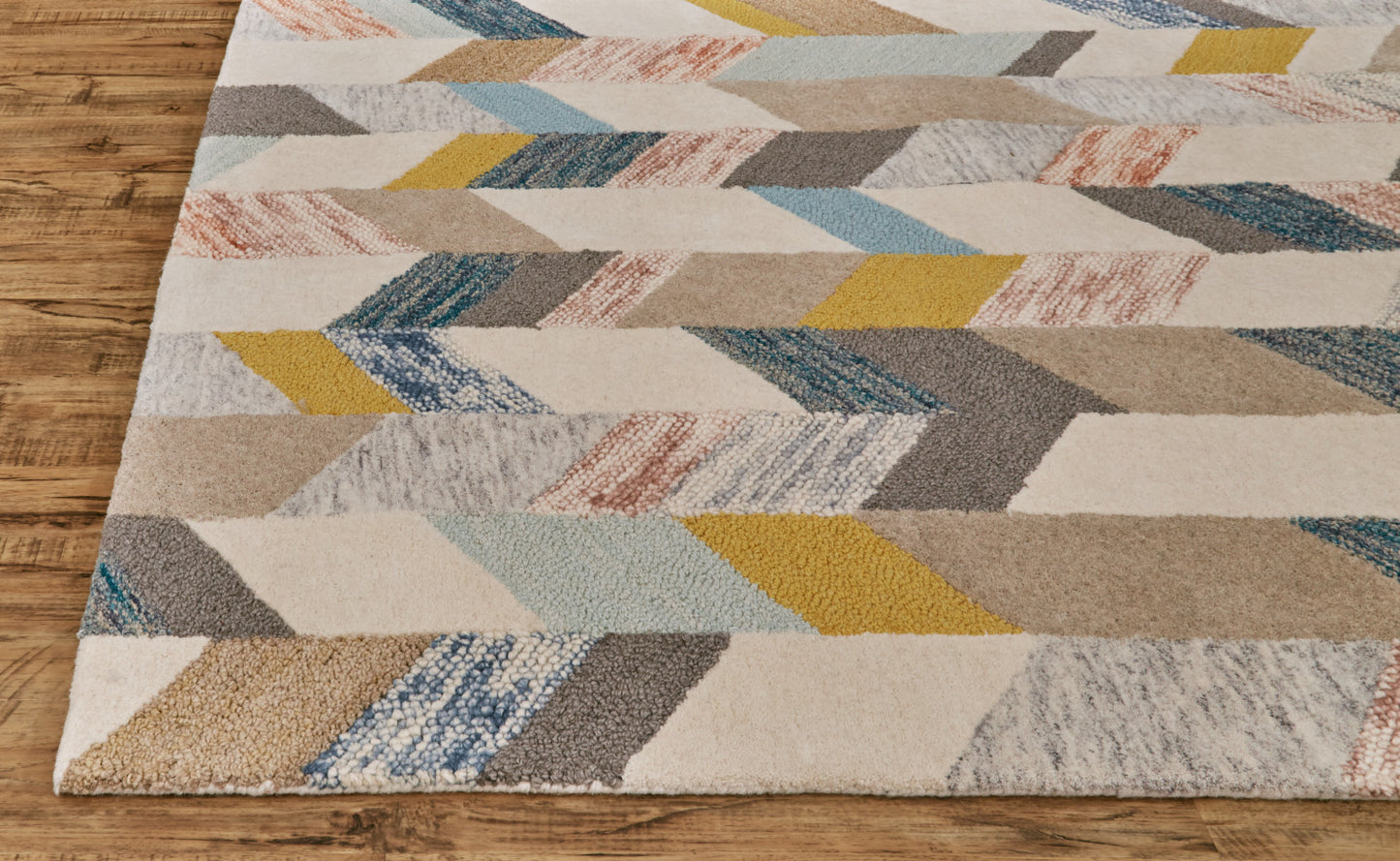 8' X 11' Blue Ivory And Gray Wool Geometric Tufted Handmade Area Rug