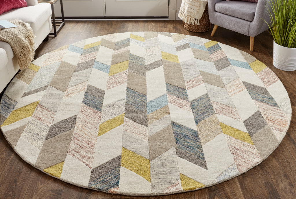 8' X 11' Blue Ivory And Gray Wool Geometric Tufted Handmade Area Rug