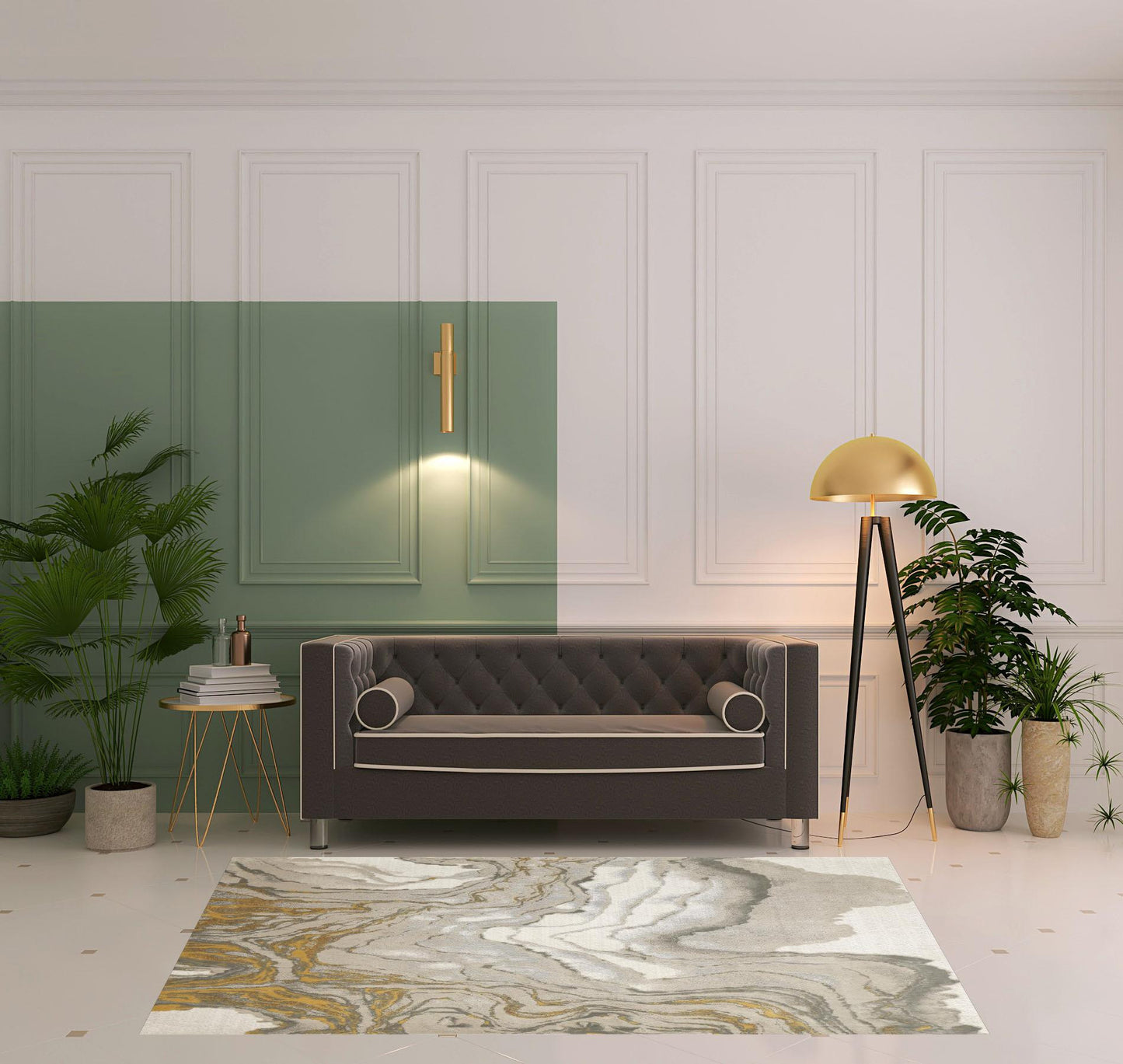 2' X 3' Gold Ivory And Gray Abstract Stain Resistant Area Rug