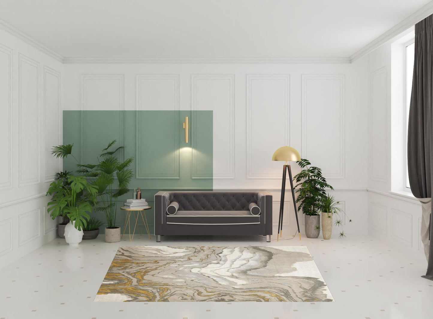 2' X 3' Gold Ivory And Gray Abstract Stain Resistant Area Rug