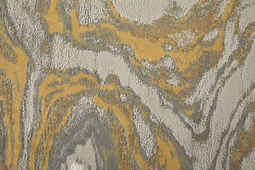2' X 3' Gold Ivory And Gray Abstract Stain Resistant Area Rug