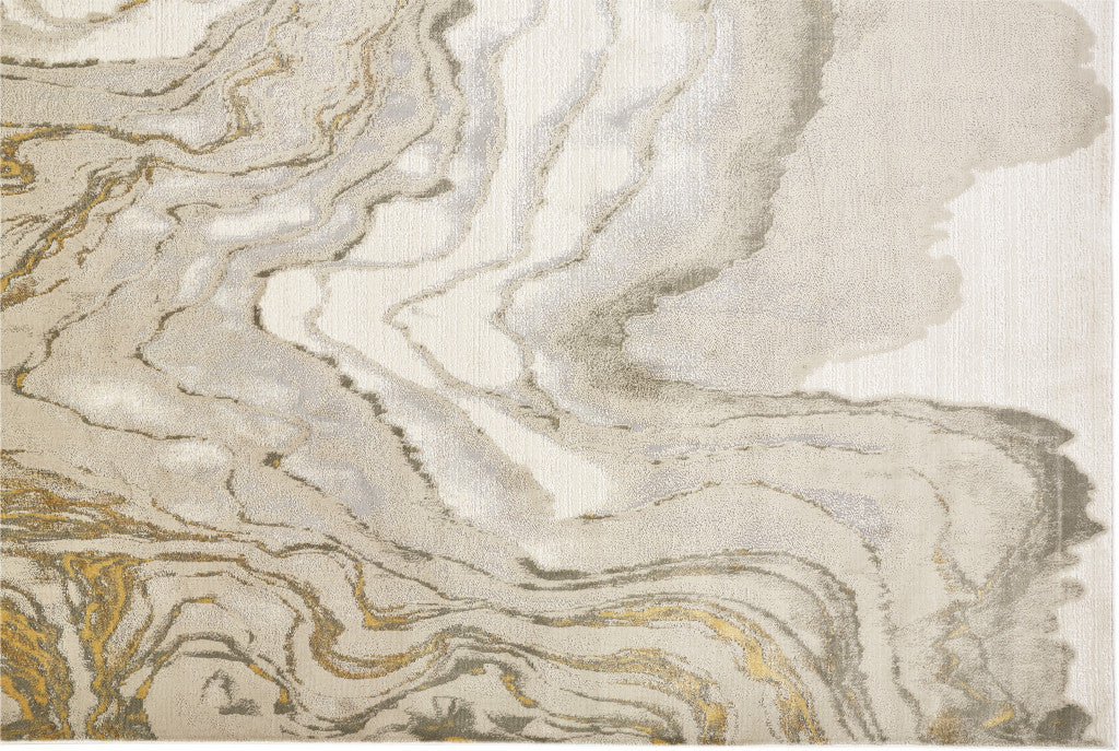 2' X 3' Gold Ivory And Gray Abstract Stain Resistant Area Rug