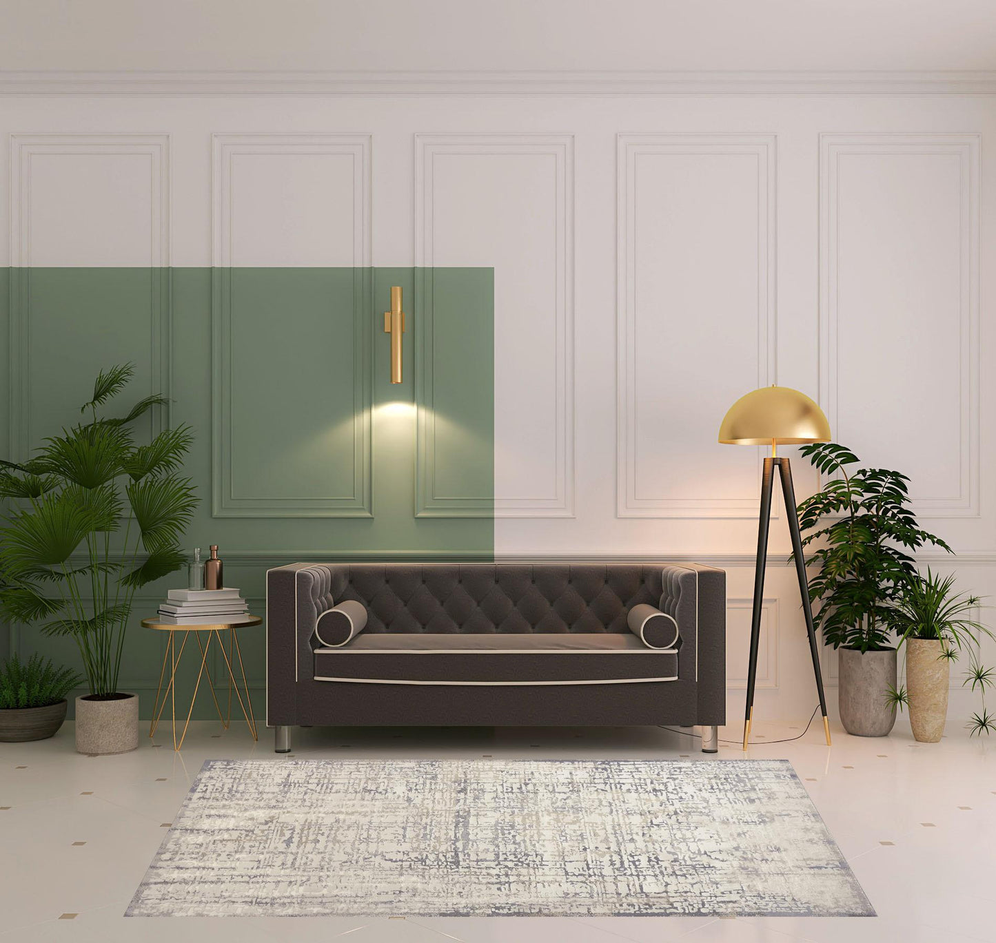 2' X 3' Gold Ivory And Gray Abstract Stain Resistant Area Rug